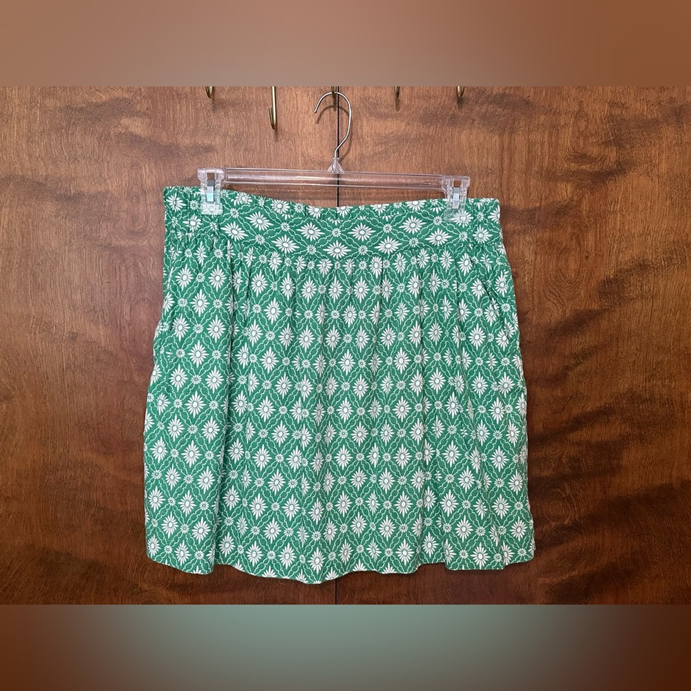 Loft Outlet Linen Blend Mini Shift Skirt Womens L Green & White Floral Viscose